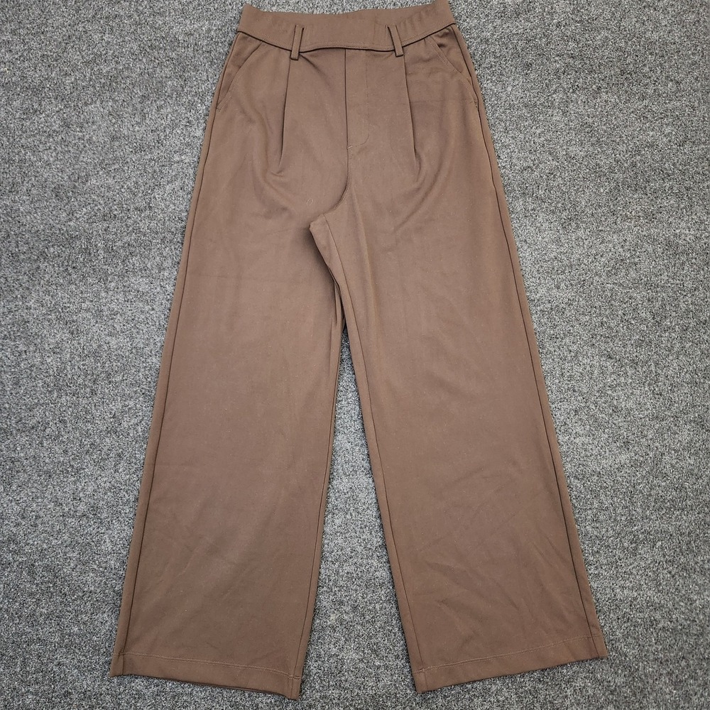 Halara Womens XS High Waisted Work Wide Leg Pleated Pants Brown Career Business